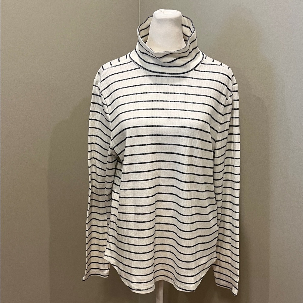 Talbots Striped Long Sleeve Mock Neck Top